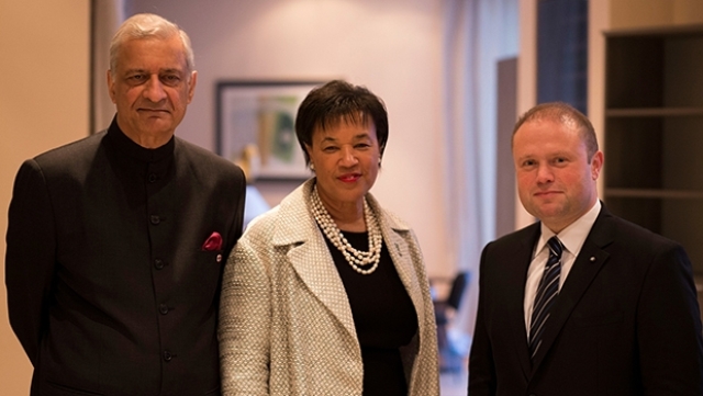 Commonwealth Secretary-General Kamalesh Sharma, Commonwealth Secretary-General Designate Patricia Scotland and Commonwealth Chairman Joseph Muscat.