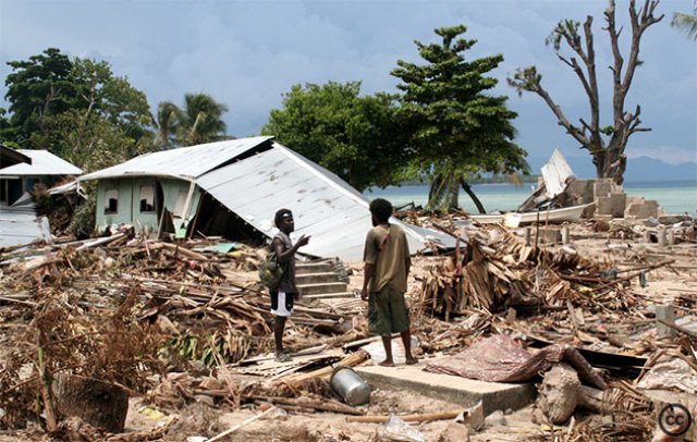 Tsunami damage on the island province of Choiseul, Solomon Islands