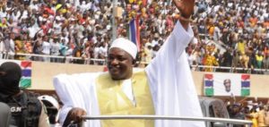 President Adama Barrow waving to the crowd