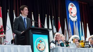 Justin Trudeau delivers a speech to the Assembly of First Nations Special Chiefs Assembly