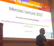Auatralia's High Commissioner to the UK Alexander Downer at the Menzies Lecture 2017