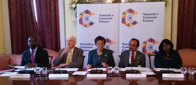 Commonwealth Secretary General and her team at a media briefing