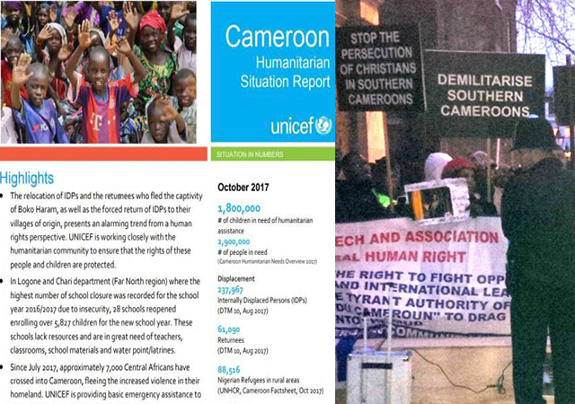 UNICEF update on Cameroon and Cameroon protest outside Marlborough House