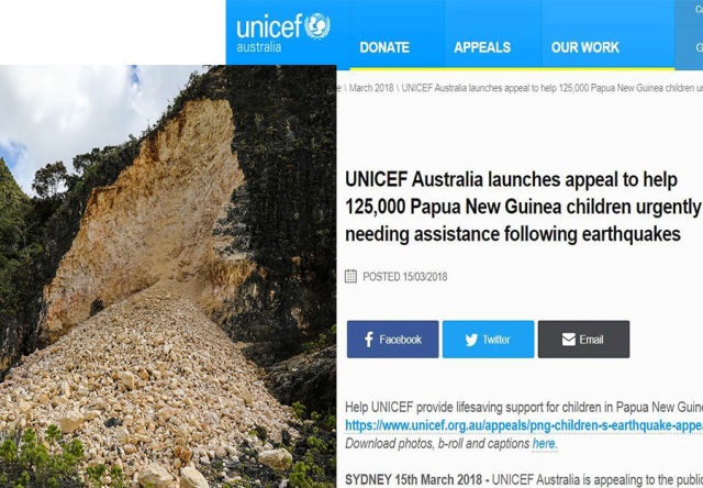 UNICEF appeal and a landslide in Papua New Guinea
