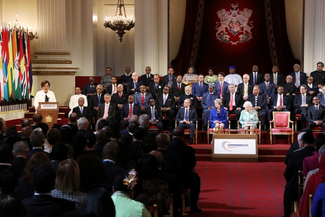 Patricia Scotland speaking at the opening of CHOGM 2018