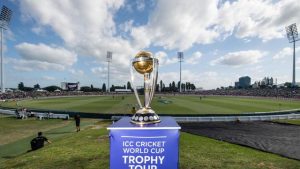The ICC Cricket Wolrd Cup Trophy at the Bay Oval in Mount Maunganui