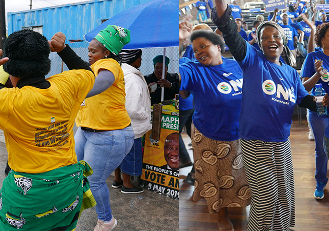 The South African election: A background briefing. photos show party campaigners