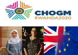 CHOGM 2020 logo, studentship winners and Brexit logo