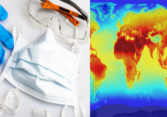 PPE kit and NASA's climate change map of the world