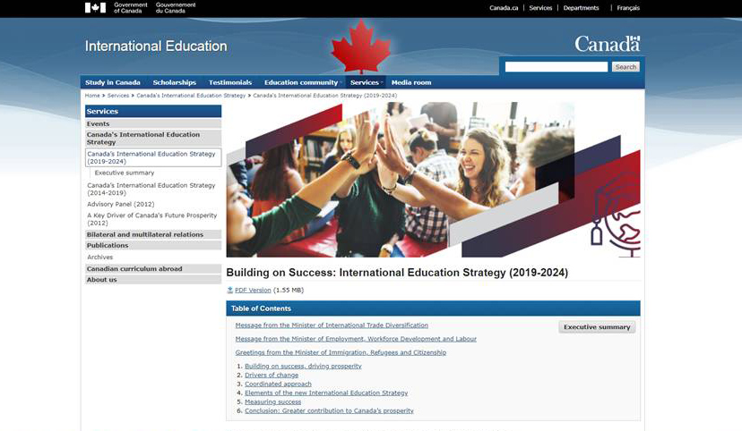 Canadian government International Education website
