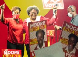 Mia Mottley and Toni Moore campaigning