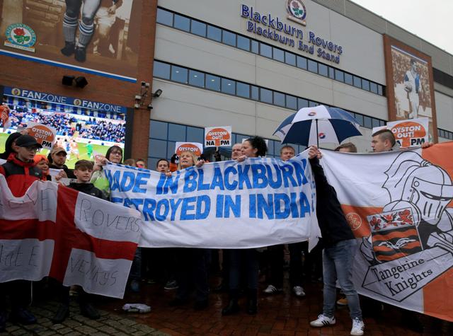 Blackburn Rovers fan protest outside Ewood Park.