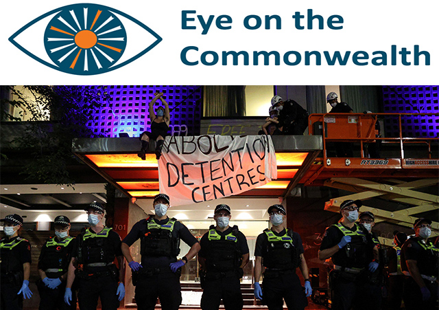 Police stand guard outside Melbourne's Park Hotel