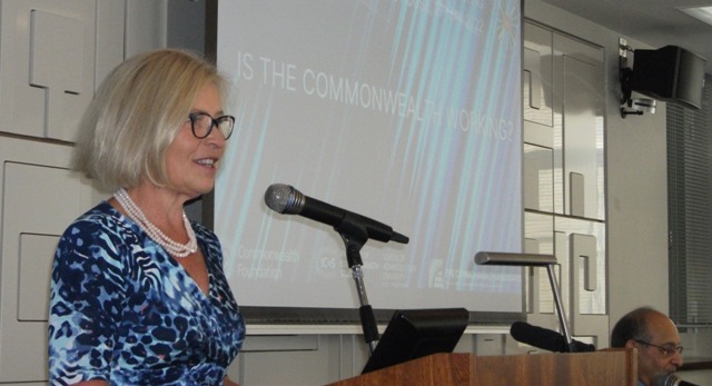 Anne Gallagher at the podium