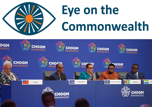 Samoan prime minister, Fiamē Naomi Mata’afa at Closing news conference with Rwanda's Paul Kgamefor CHOGM 2022