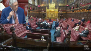 House of Lords chamber and Lord Howell debate the future of the Commonwealth