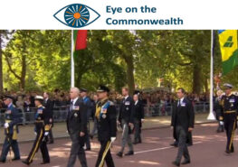 The Royal Family march past Commonwealth flags