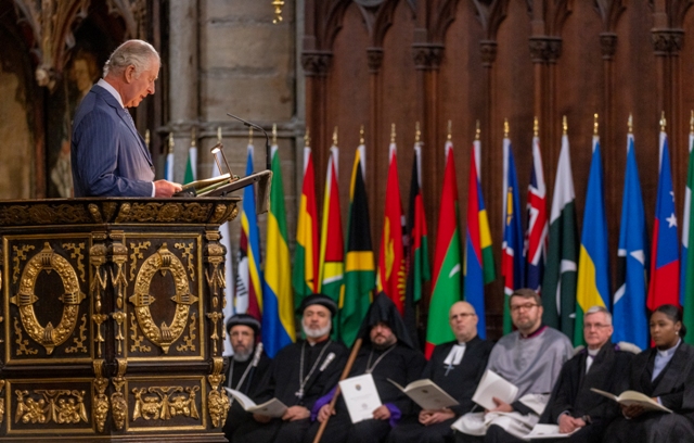Commonwealth Day 2023 with The King Charles and Queen Consort attending their first Commonwealth Day Service at Westminster Abbey, London. The Service was led by The Dean of Westminster, The Very Reverend Dr David Hoyle.
