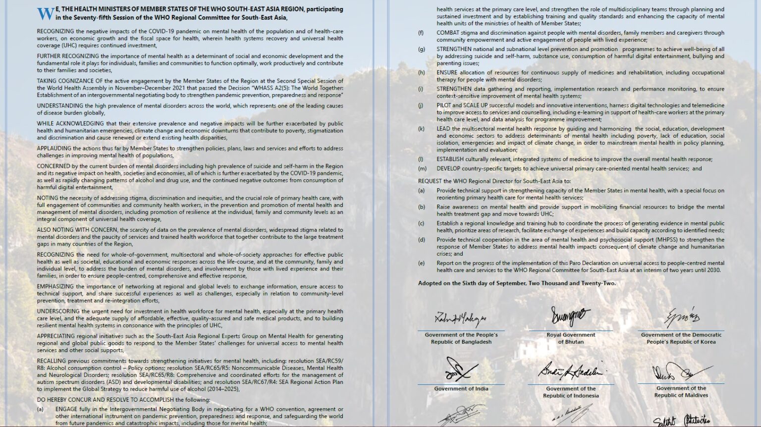 Paro Declaration Mental health in South Asia: A growing cause for concern