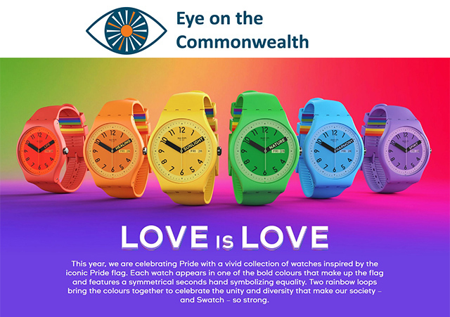 Malaysia’s human rights abuses exposed by The 1975’s same-sex kiss. Photo shows Pride watches campaign from Swatch