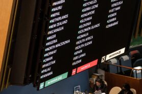 March 2022: Members' votes on the resolution to condemn Russia’s invasion of Ukraine displayed at the emergency session of the UN General Assembly.