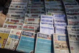 Research Article: How the English language newspapers in India weathered a pandemic. Photo shows newspapers on sale in Mumbai