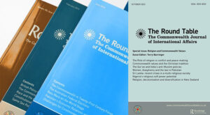 Religion and Commonwealth values. photo shows journal covers
