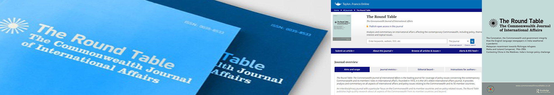 New editor position at the Round Table Journal. picture shows journal covers and Taylor & Francis website