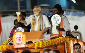 Modi plays the foreign policy card as election voting starts. Photo shows Prime Minister Narendra Modi on a Road show at Pondy Bazaar T.Nagar. He is accompanied by the contestants of South Chennai, Central Chennai and North Chennai.