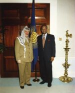 Averting catastrophe: Palestine, international recognition and Commonwealth membership. photo shows Yasser Arafat of the Palestine Authority calls on Commonwealth Secretary-General Chief Emeka Anyaoku to discus joining Commonwealth. Marlborough House London, 1997