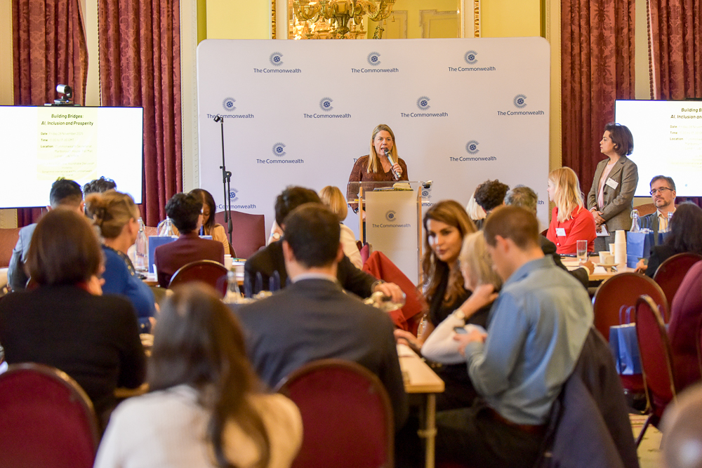 Artificial Intelligence in the Commonwealth through a gender lens. photo shows people at conference
