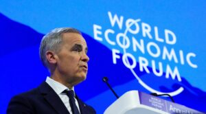 Mark Carney invoked Thucydides at Davos – what people get wrong about this ancient Greek writer’s take on power. photo shows Mark Carney delivering speech at Davos