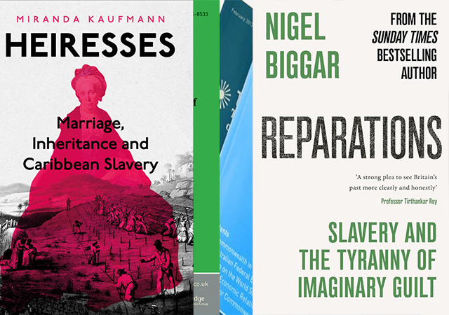 Book Review – Slavery and the tyranny of imaginary guilt and Heiresses: Marriage, Inheritance and Caribbean Slavery. photo shows books and journal covers