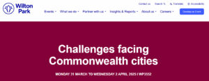 Research Article: Wilton Park and the Commonwealth. picture shows Wilton Park banner for Commonwealth Cities conference