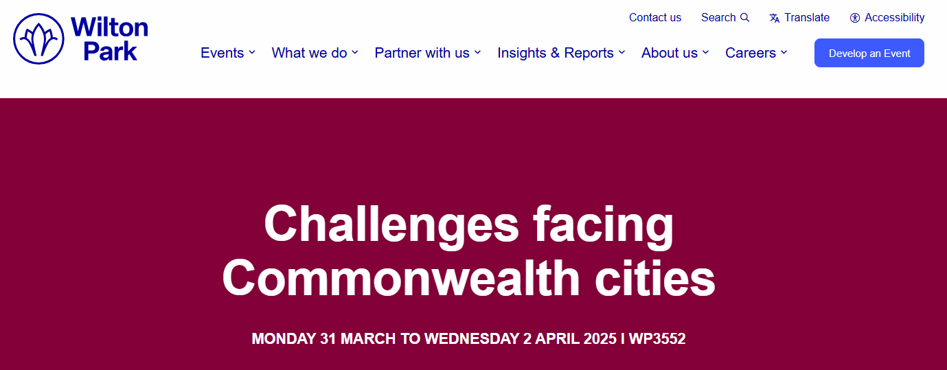 Research Article: Wilton Park and the Commonwealth. picture shows Wilton Park banner for Commonwealth Cities conference