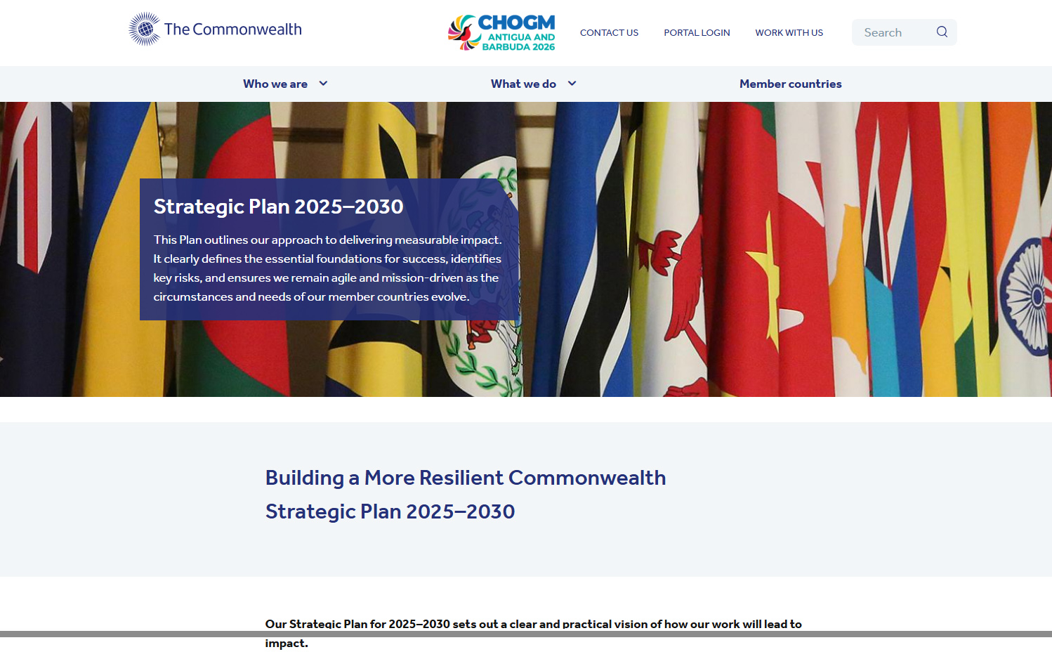 Opinion: The Commonwealth Strategic Plan 2025–2030. Facing the challenge of an unstable world. photo shows Commonwealth Strategic Plan web page