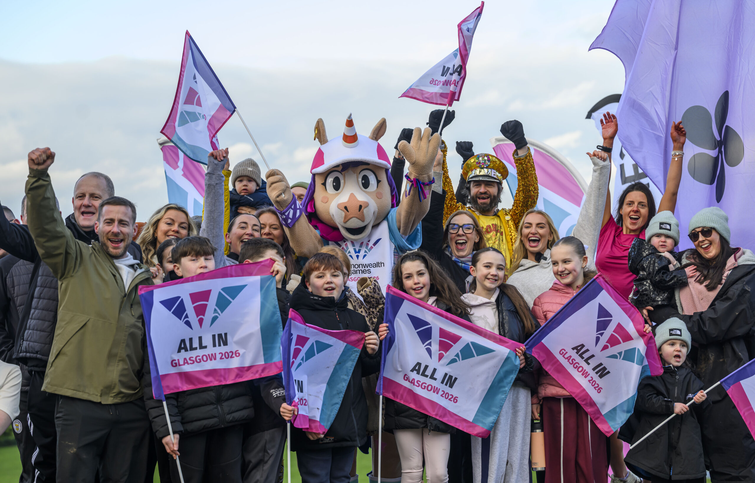 The legacy of the Commonwealth Games. photo shows local community groups and organisations with mascot.