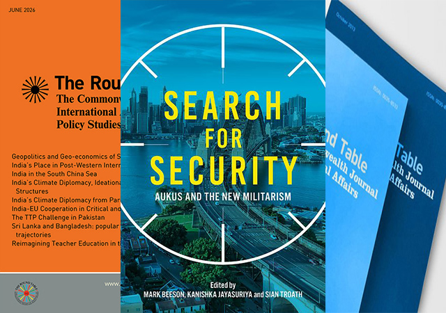 Book Review - Search for security: AUKUS and the new militarism. pictures show book and journal covers