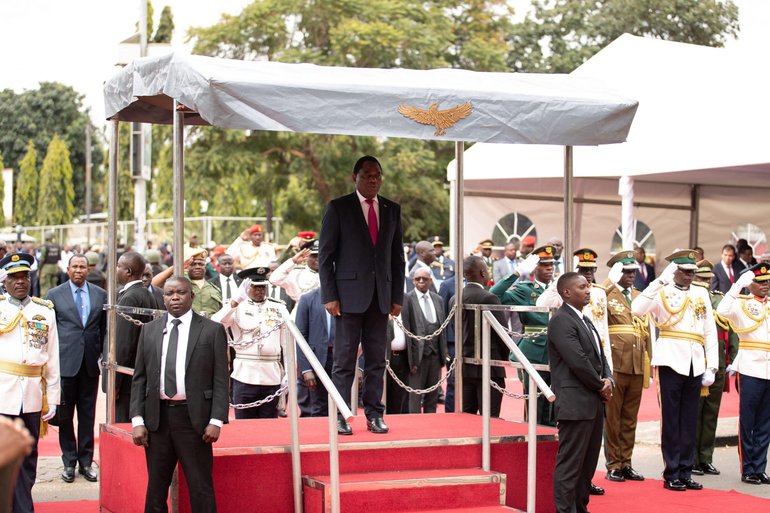 Zambia re-elects President Hakainde Hichilema for a second term. photo shows President Hichilema at the 2025 Africa Day Commemoration in Zambia